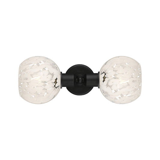 Innovations White Mouchette 15.25in 2-Light Linear Bath Vanity Light | Industrial Matte Black Steel and White Mouchette Glass | Model 900-2W-BK-G1216-6WM