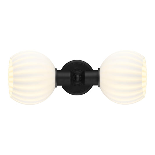 Innovations White Venetian 15.25in 2-Light Linear Bath Vanity Light | Industrial Matte Black Steel and White Venetian Glass | Model 900-2W-BK-G1217-6WV