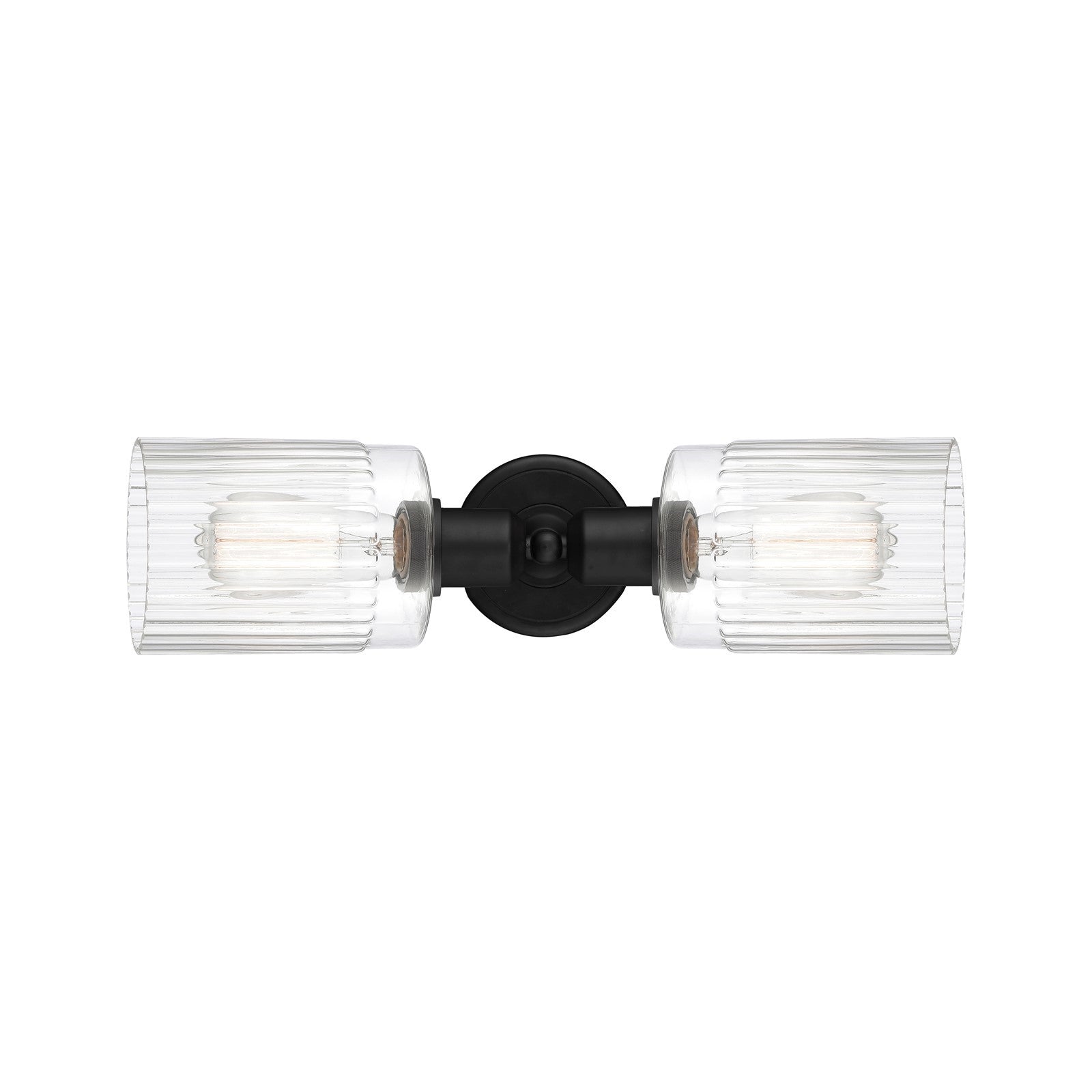 Innovations Hadley 17in 2-Light Linear Bath Vanity Light | Industrial Matte Black Steel and Clear Ribbed Glass | Bathroom Vanity | Model 900-2W-BK-G342