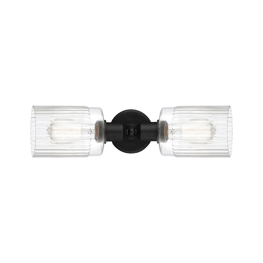 Innovations Hadley 17in 2-Light Linear Bath Vanity Light | Industrial Matte Black Steel and Clear Ribbed Glass | Bathroom Vanity | Model 900-2W-BK-G342