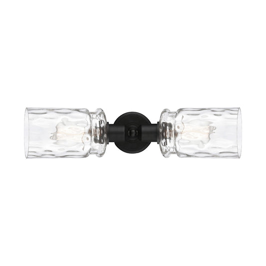 Innovations Candor 19in 2-Light Linear Bath Vanity Light | Industrial Matte Black Steel and Clear Waterglass Frosted Glass | Model 900-2W-BK-G352