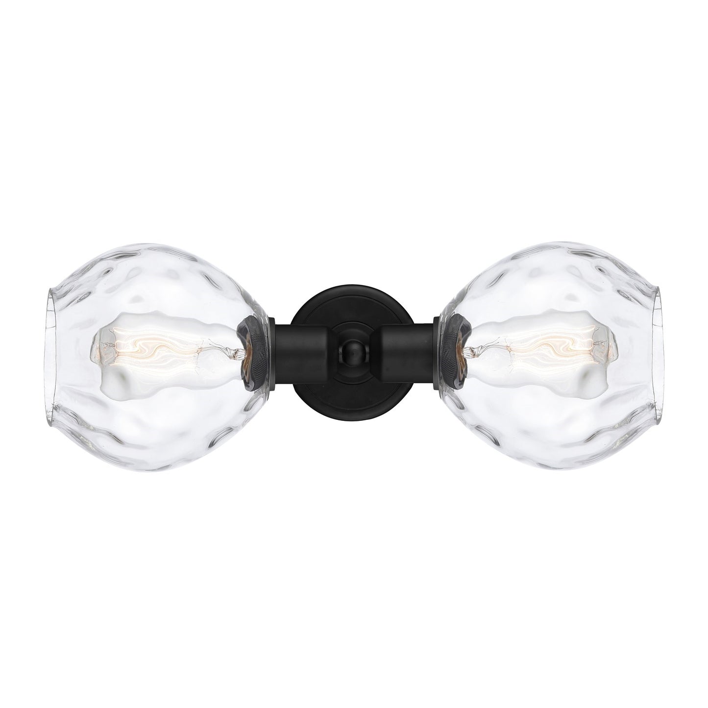 Innovations Waverly 17in 2-Light Linear Bath Vanity Light | Industrial Matte Black Steel and Clear Water Glass Globe Shades | Model 900-2W-BK-G362