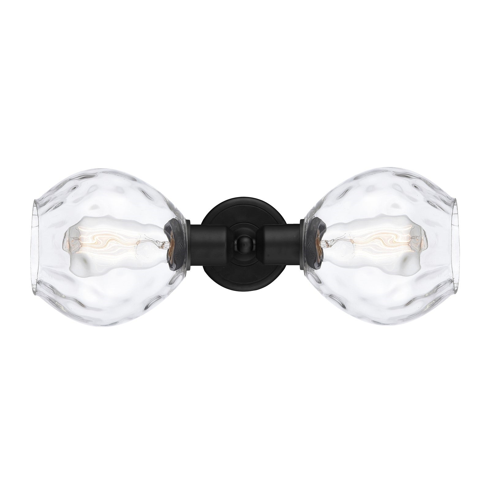 Innovations Waverly 17in 2-Light Linear Bath Vanity Light | Industrial Matte Black Steel and Clear Water Glass Globe Shades | Model 900-2W-BK-G362
