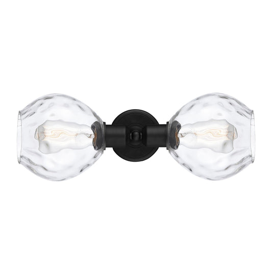 Innovations Waverly 17in 2-Light Linear Bath Vanity Light | Industrial Matte Black Steel and Clear Water Glass Globe Shades | Model 900-2W-BK-G362