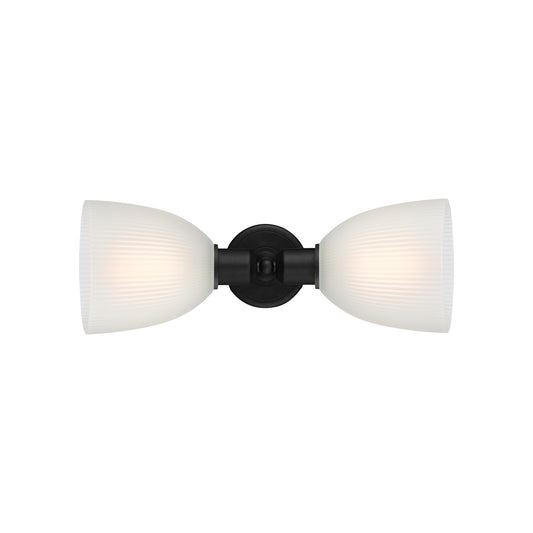 Innovations Castile 17in 2-Light Linear Bath Vanity Light | Industrial Matte Black Steel and White Glass Dome Shades | Bathroom | Model 900-2W-BK-G381