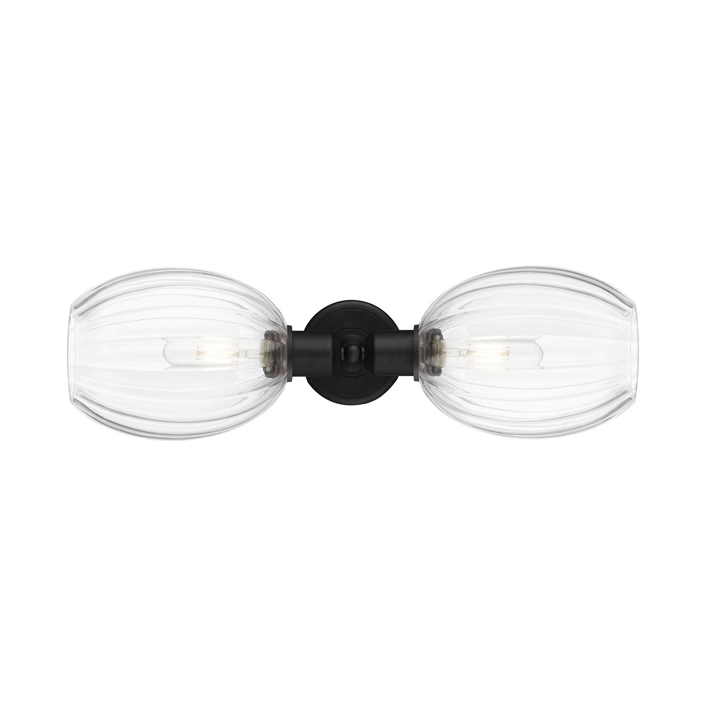 Innovations Preston Bulb 21in 2-Light Linear Bath Vanity | Industrial Matte Black Steel and Clear Globe Glass | Bathroom Vanity | Model 900-2W-BK-G459-6CL