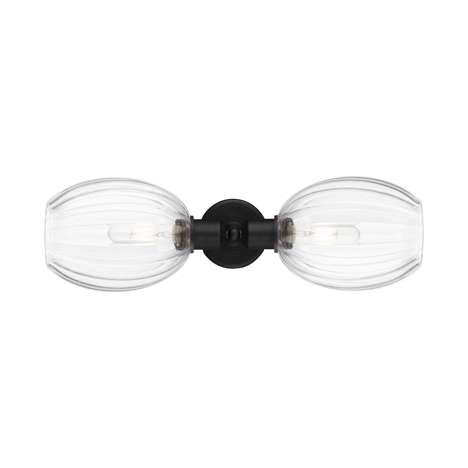 Innovations Preston Bulb 21in 2-Light Linear Bath Vanity | Industrial Matte Black Steel and Clear Globe Glass | Bathroom Vanity | Model 900-2W-BK-G459-6CL