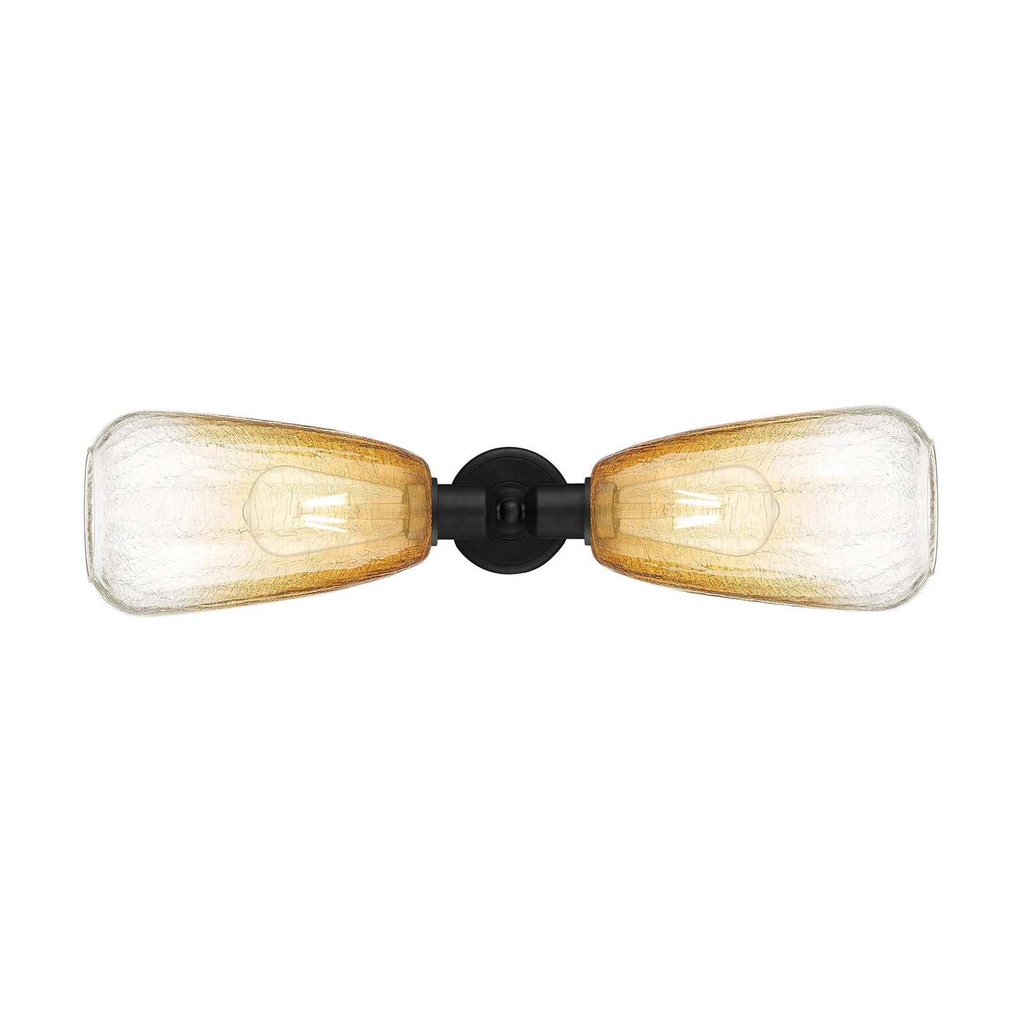 Innovations Brookhaven Almond 25in 2-Light Linear Bath Vanity | Industrial Matte Black Steel and Amber Globe Glass | Bathroom | Model 900-2W-BK-G480-6AM