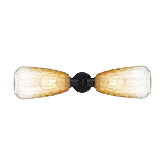 Innovations Brookhaven Almond 25in 2-Light Linear Bath Vanity | Industrial Matte Black Steel and Amber Globe Glass | Bathroom | Model 900-2W-BK-G480-6AM