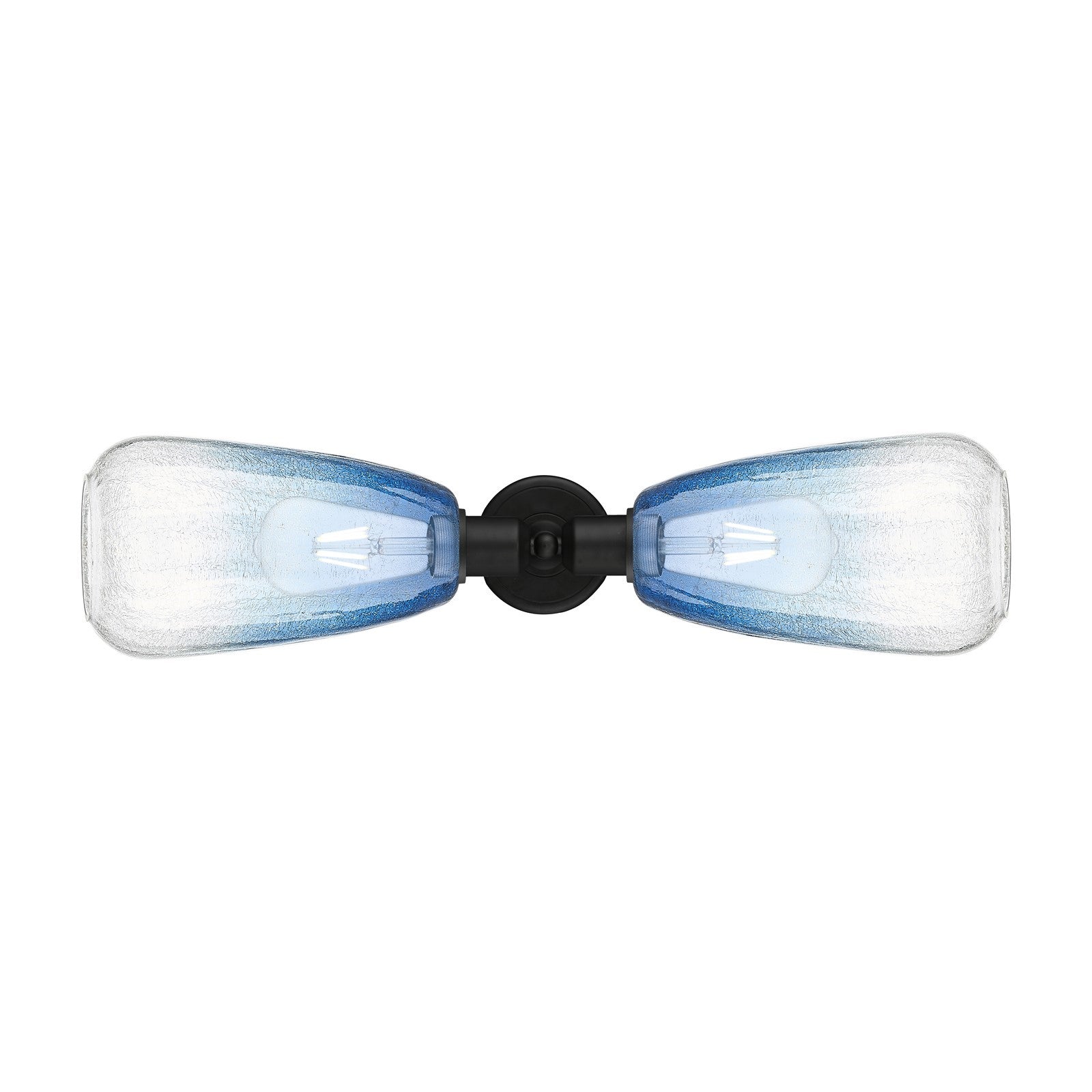 Innovations Brookhaven Almond 25in 2-Light Linear Bath Vanity | Industrial Matte Black Steel and Sapphire Blue Glass | Bathroom | Model 900-2W-BK-G480-6SB