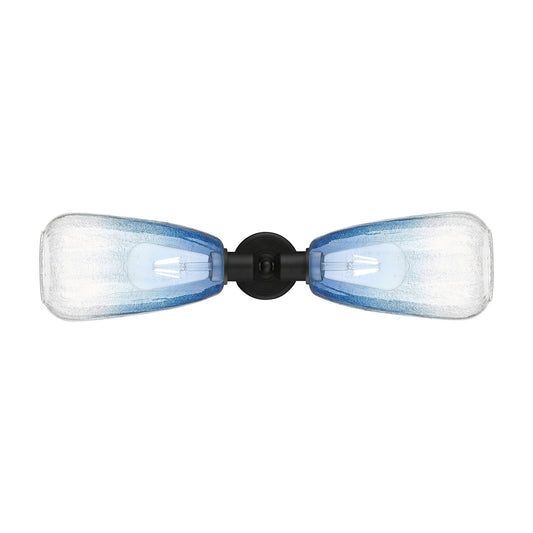 Innovations Brookhaven Almond 25in 2-Light Linear Bath Vanity | Industrial Matte Black Steel and Sapphire Blue Glass | Bathroom | Model 900-2W-BK-G480-6SB