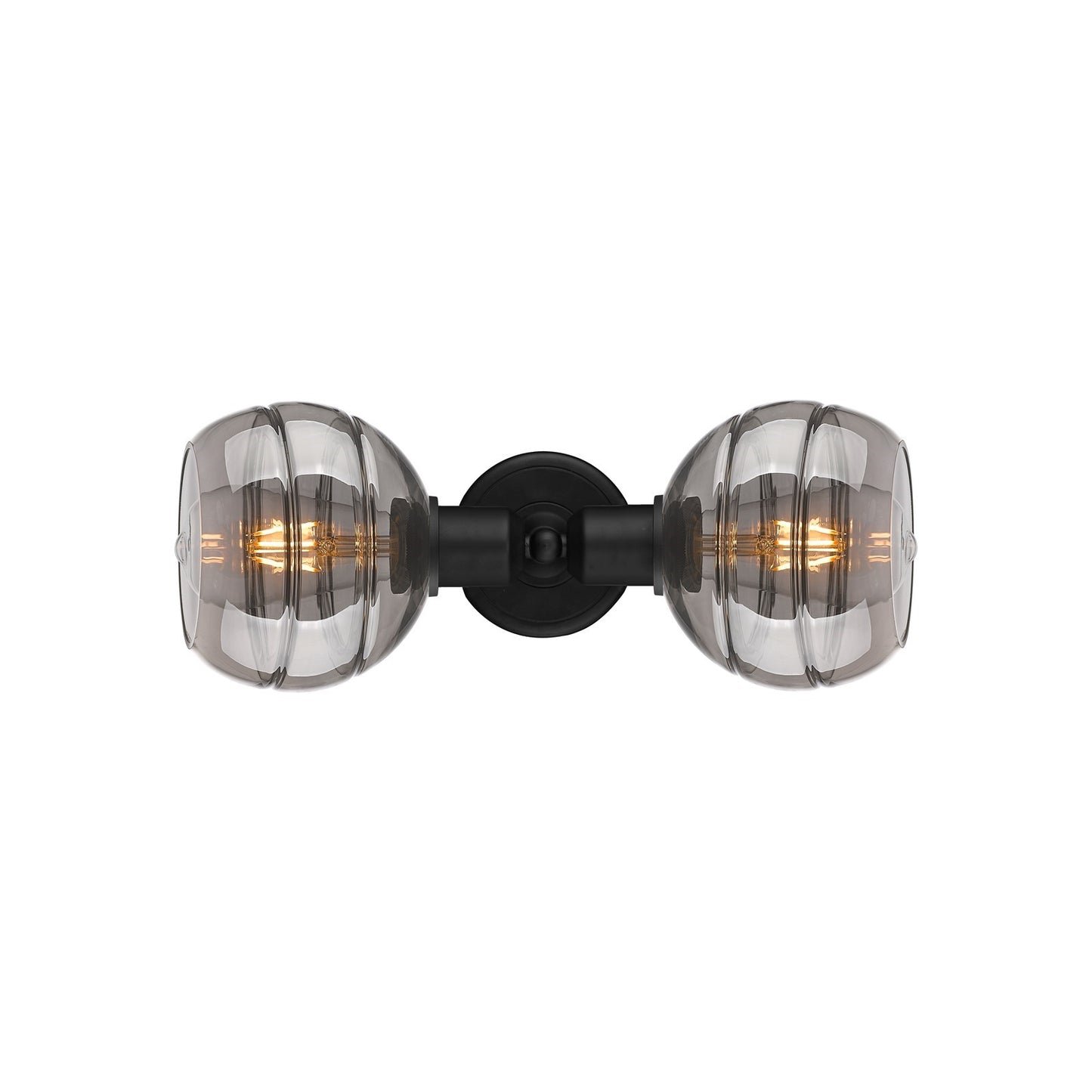 Innovations Rochester 15in 2-Light Linear Bath Vanity | Industrial Matte Black Steel and Light Smoke Smoked Glass | Bathroom | Model 900-2W-BK-G556-6SM