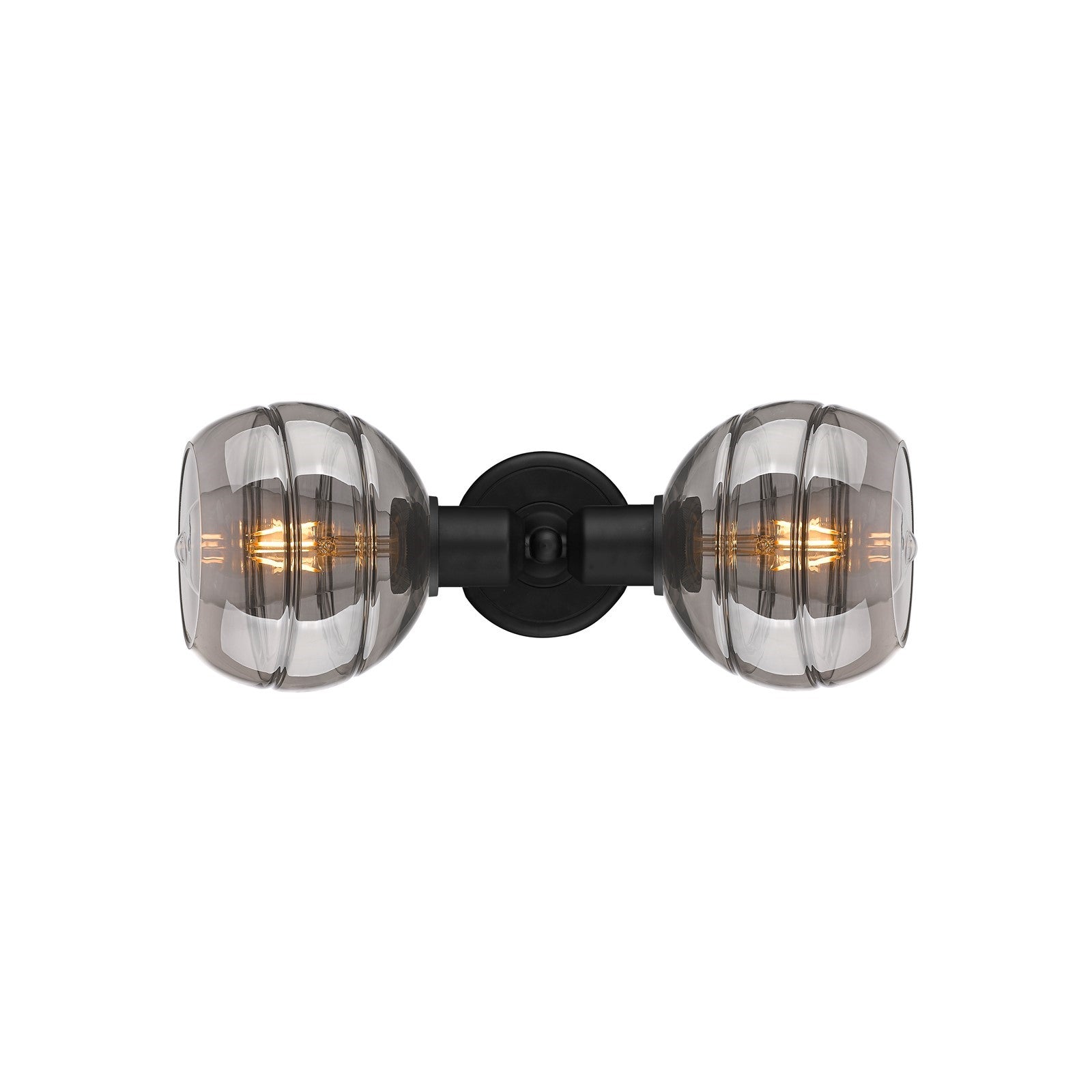 Innovations Rochester 15in 2-Light Linear Bath Vanity | Industrial Matte Black Steel and Light Smoke Smoked Glass | Bathroom | Model 900-2W-BK-G556-6SM