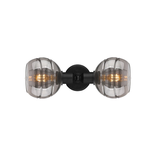 Innovations Rochester 15in 2-Light Linear Bath Vanity | Industrial Matte Black Steel and Light Smoke Smoked Glass | Bathroom | Model 900-2W-BK-G556-6SM