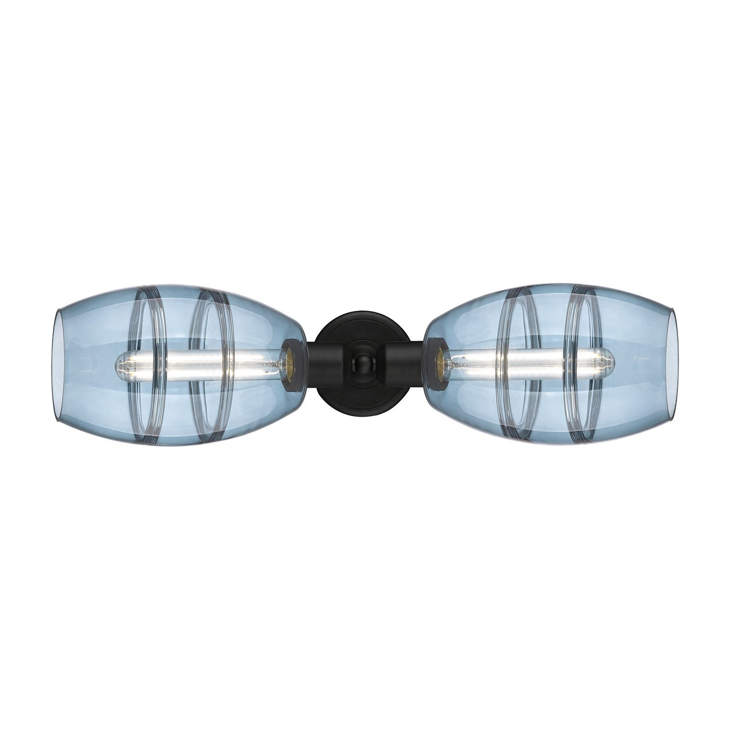 Innovations Vaz 24in 2-Light Linear Bath Vanity | Industrial Matte Black Steel and Blue Glass | Bathroom Vanity & Powder Room | Model 900-2W-BK-G557-6BL