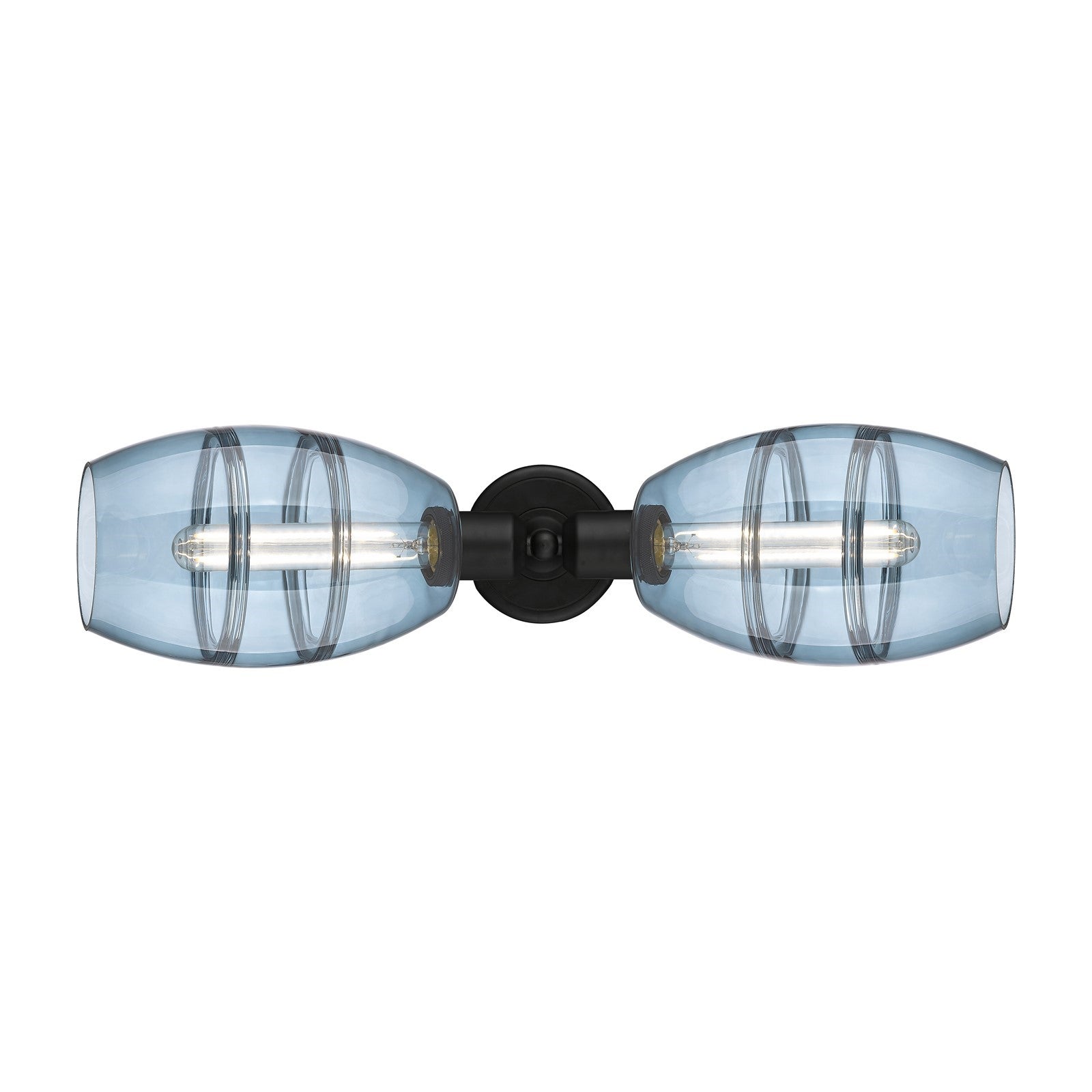 Innovations Vaz 24in 2-Light Linear Bath Vanity | Industrial Matte Black Steel and Blue Glass | Bathroom Vanity & Powder Room | Model 900-2W-BK-G557-6BL
