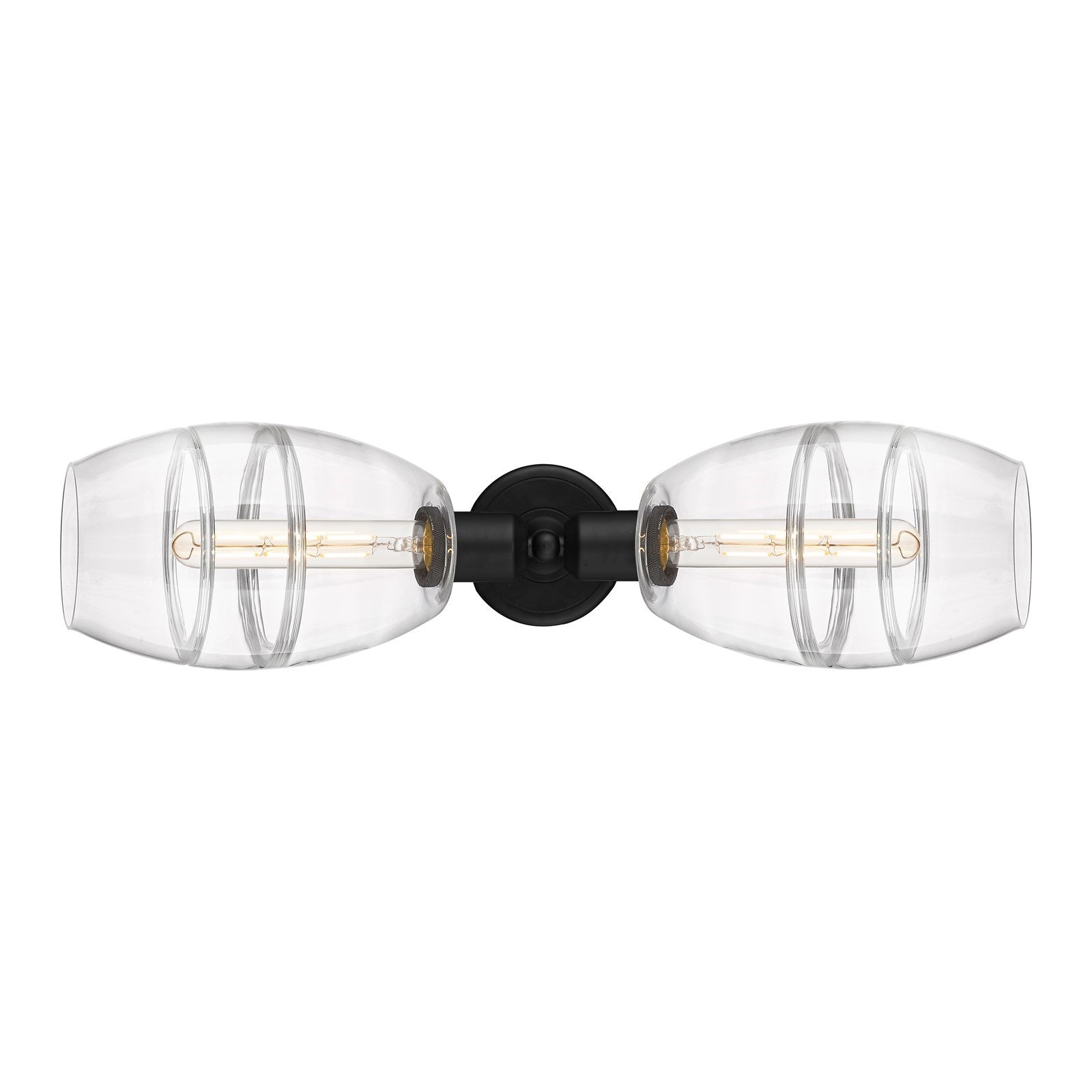 Innovations Vaz 24in 2-Light Linear Bath Vanity | Industrial Matte Black Steel and Clear Glass | Bathroom Vanity & Powder Room | Model 900-2W-BK-G557-6CL