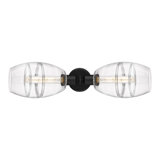 Innovations Vaz 24in 2-Light Linear Bath Vanity | Industrial Matte Black Steel and Clear Glass | Bathroom Vanity & Powder Room | Model 900-2W-BK-G557-6CL