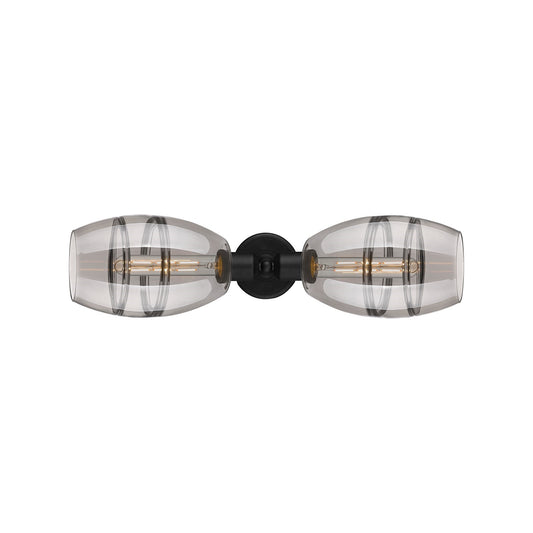 Innovations Vaz 24in 2-Light Linear Bath Vanity | Industrial Matte Black Steel and Light Smoke Smoked Glass | Bathroom Vanity & | Model 900-2W-BK-G557-6SM