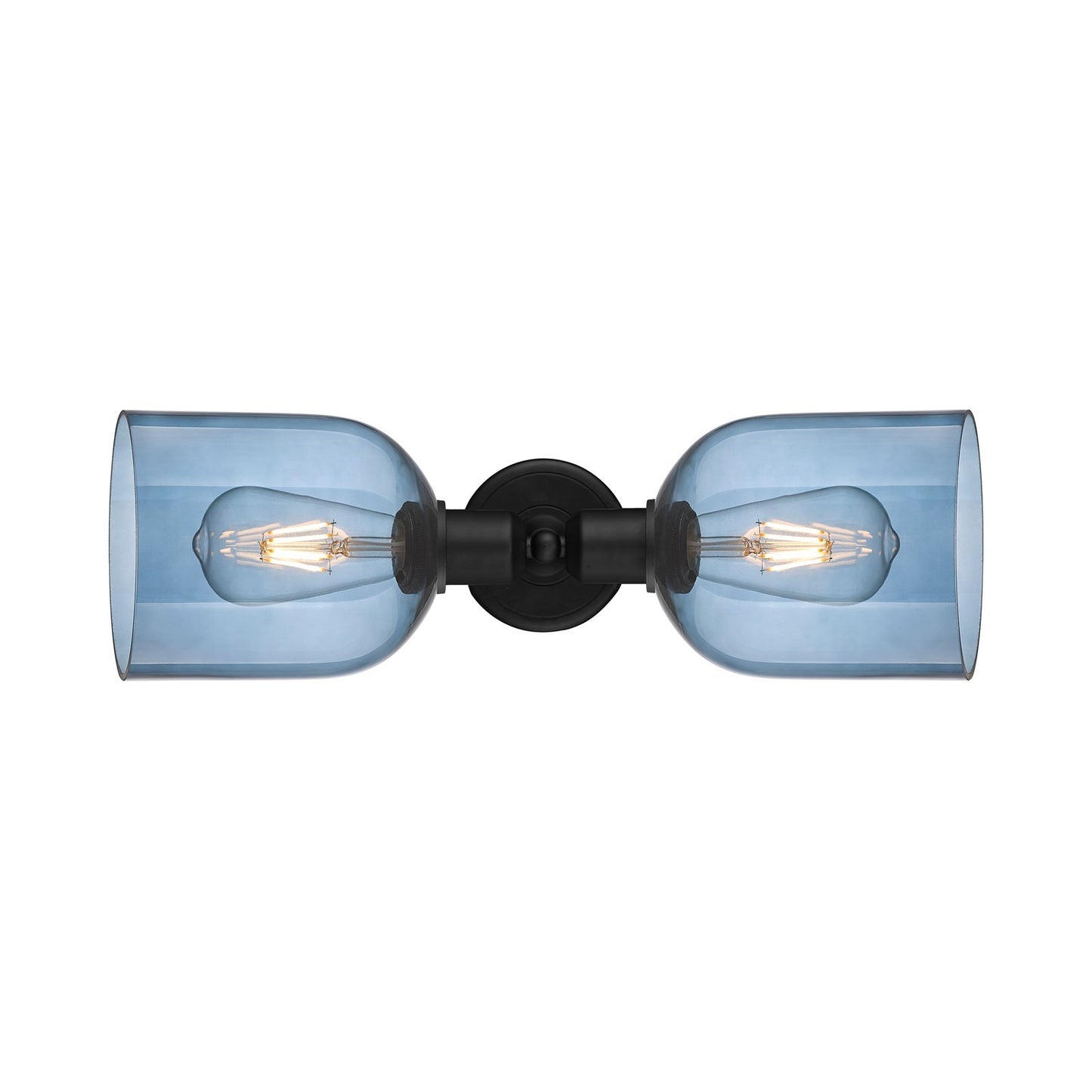 Innovations Bella 18in 2-Light Linear Bath Vanity Light | Industrial Matte Black Steel and Blue Bell Glass | Bathroom Vanity & | Model 900-2W-BK-G558-6BL