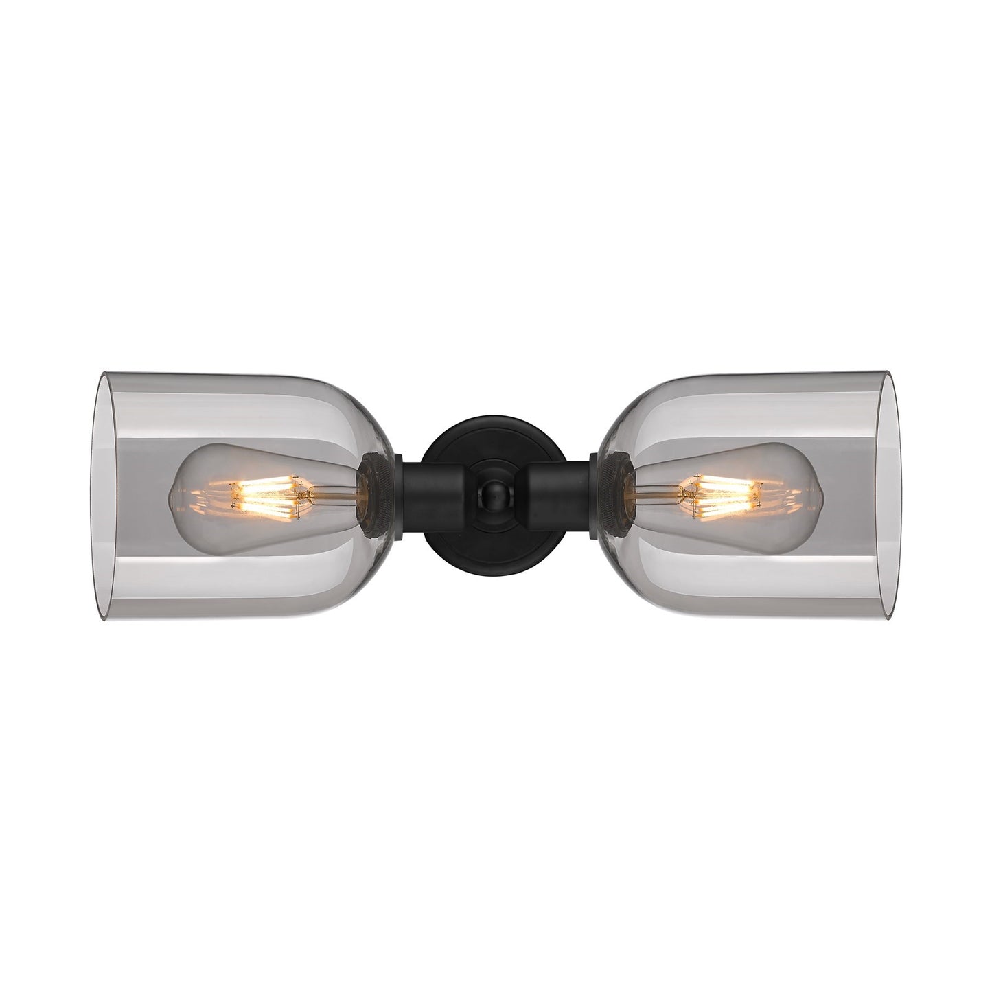 Innovations Bella 18in 2-Light Linear Bath Vanity Light | Industrial Matte Black Steel and Light Smoke Bell Glass | Bathroom | Model 900-2W-BK-G558-6SM