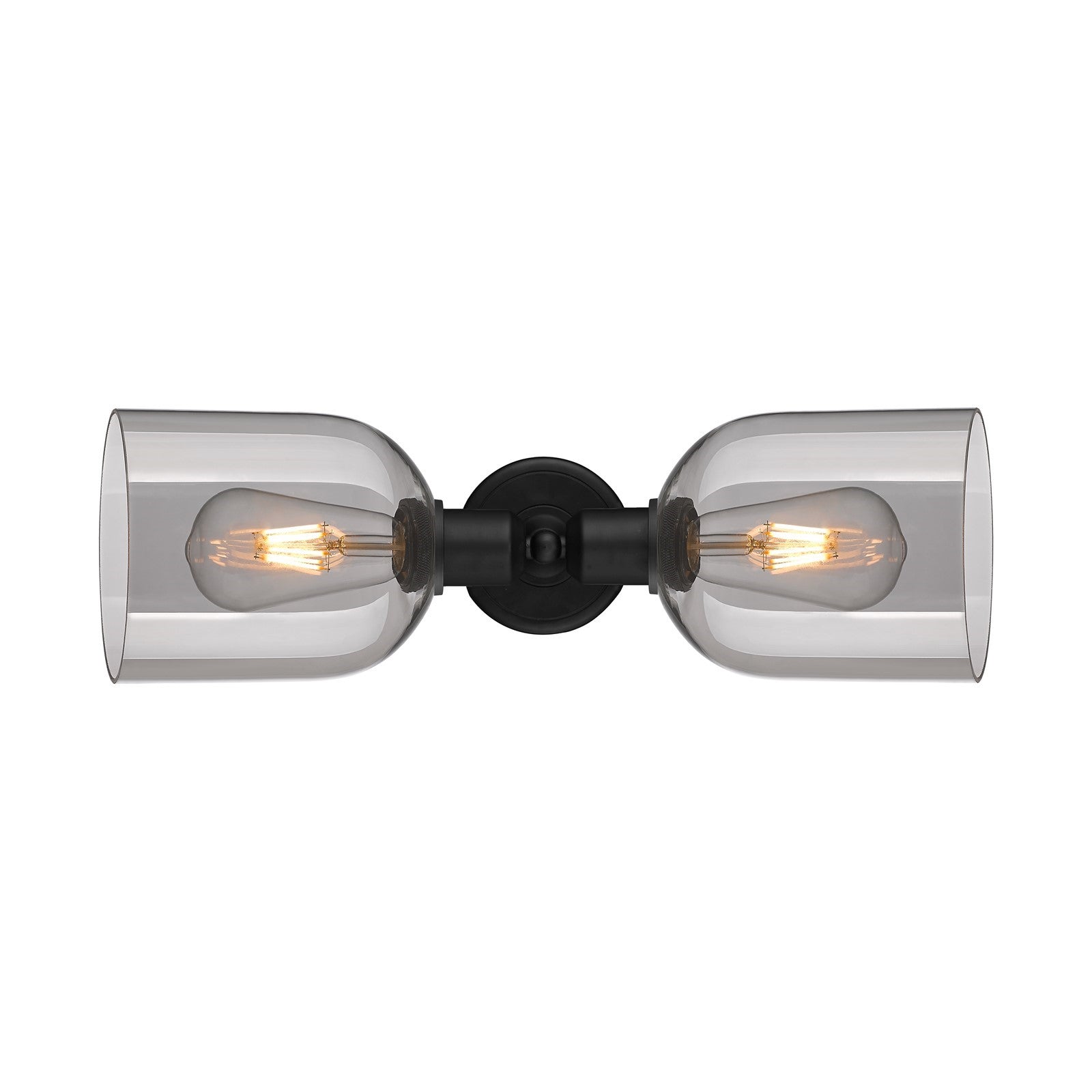 Innovations Bella 18in 2-Light Linear Bath Vanity Light | Industrial Matte Black Steel and Light Smoke Bell Glass | Bathroom | Model 900-2W-BK-G558-6SM