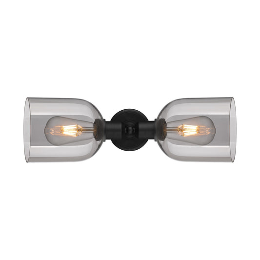 Innovations Bella 18in 2-Light Linear Bath Vanity Light | Industrial Matte Black Steel and Light Smoke Bell Glass | Bathroom | Model 900-2W-BK-G558-6SM