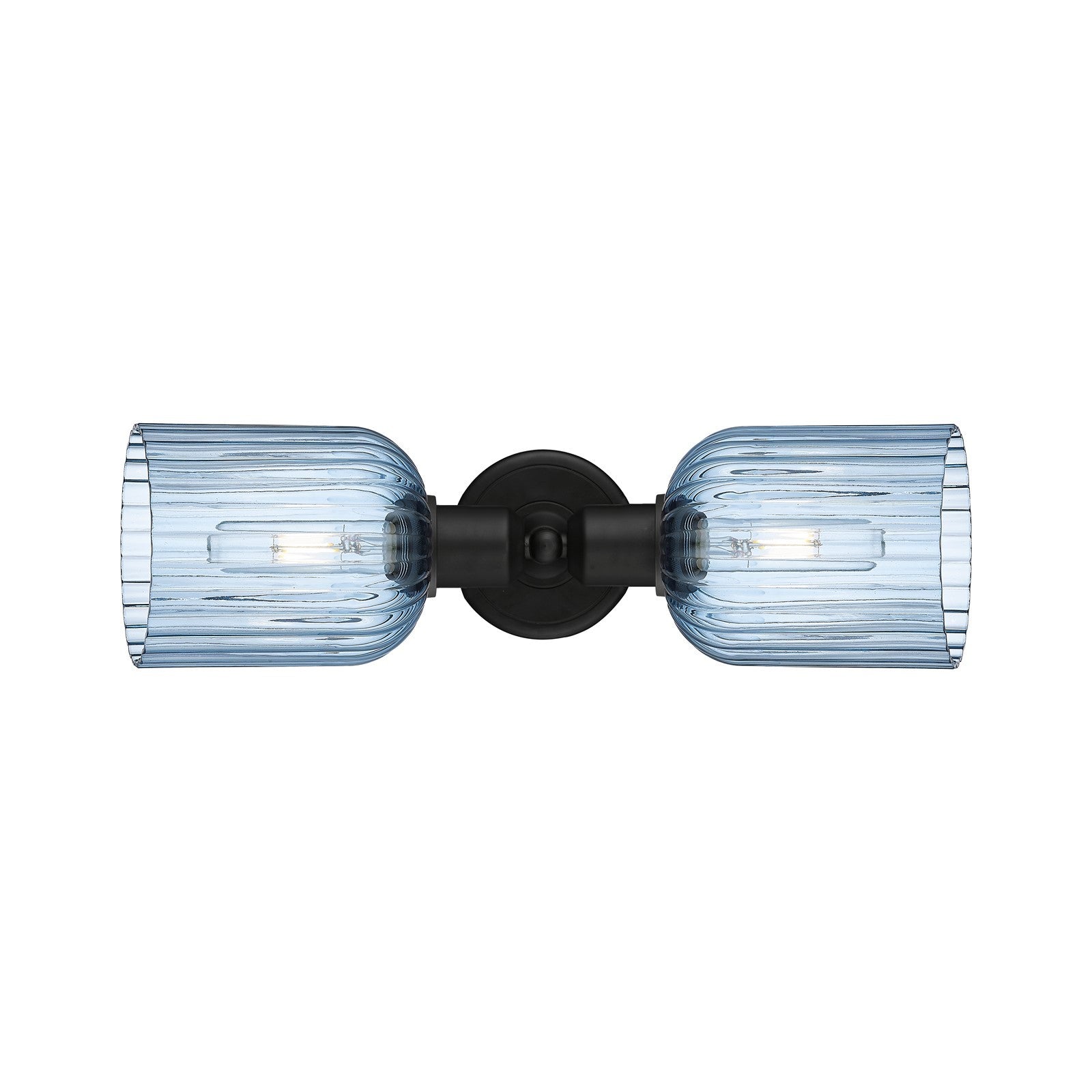 Innovations Bridal Veil 17in 2-Light Linear Bath Vanity Light | Industrial Matte Black Steel and Princess Blue Ribbed Glass | Model 900-2W-BK-G559-5BL