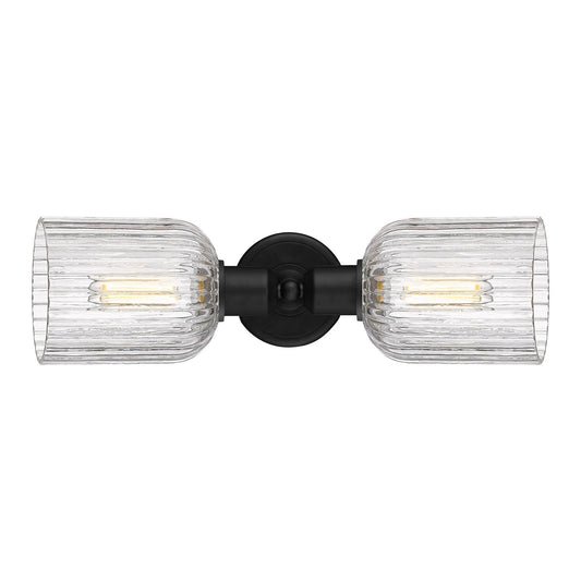 Innovations Bridal Veil 17in 2-Light Linear Bath Vanity Light | Industrial Matte Black Steel and Clear Ribbed Glass | Bathroom | Model 900-2W-BK-G559-5CL
