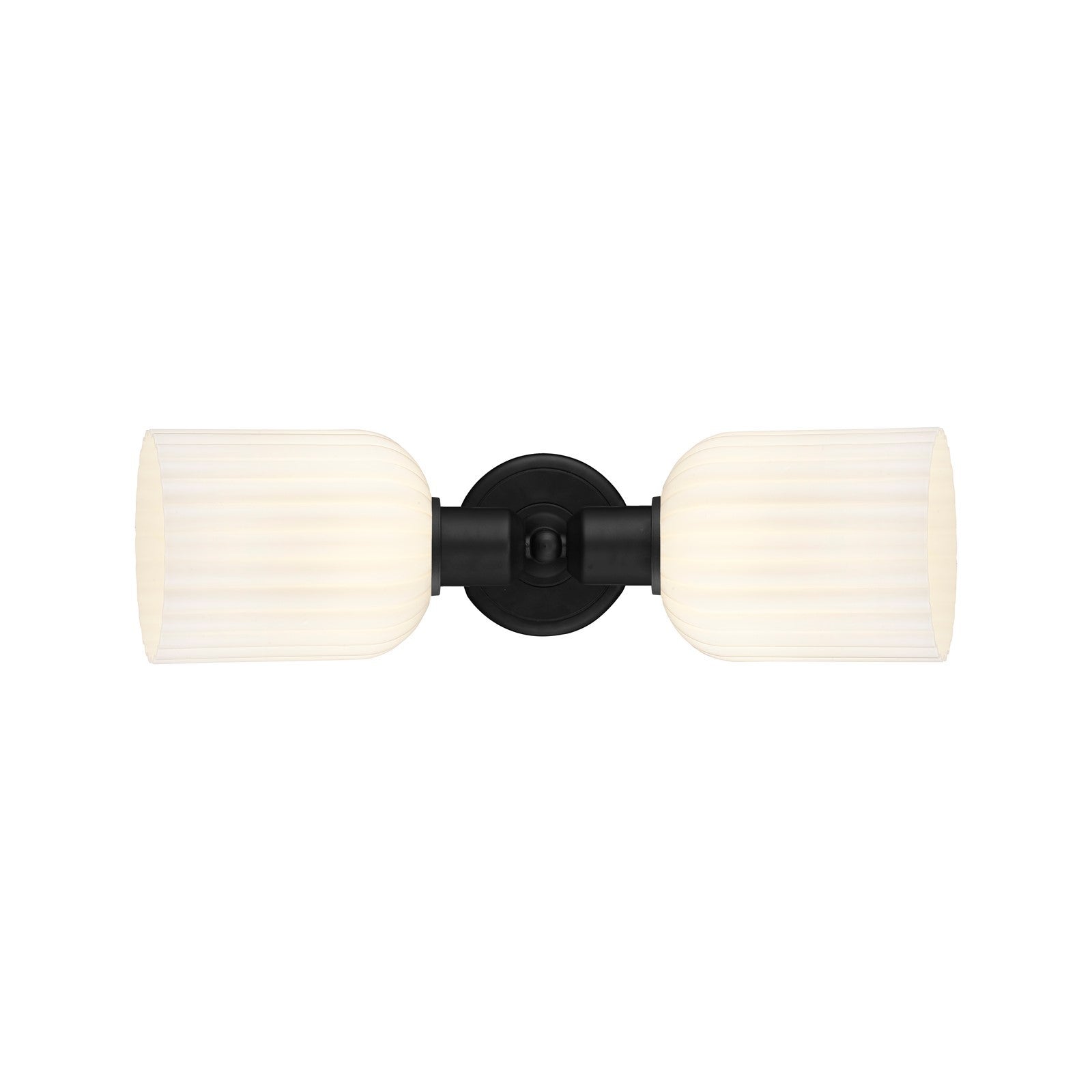 Innovations Bridal Veil 17in 2-Light Linear Bath Vanity | Industrial Matte Black Steel and Gloss White Ribbed Glass | Bathroom | Model 900-2W-BK-G559-5GWH