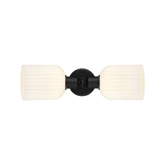 Innovations Bridal Veil 17in 2-Light Linear Bath Vanity | Industrial Matte Black Steel and Gloss White Ribbed Glass | Bathroom | Model 900-2W-BK-G559-5GWH