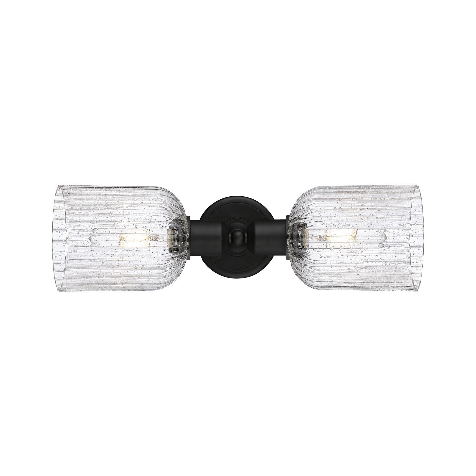 Innovations Bridal Veil 17in 2-Light Linear Bath Vanity | Industrial Matte Black Steel and Seedy Ribbed Glass | Bathroom | Model 900-2W-BK-G559-5SDY