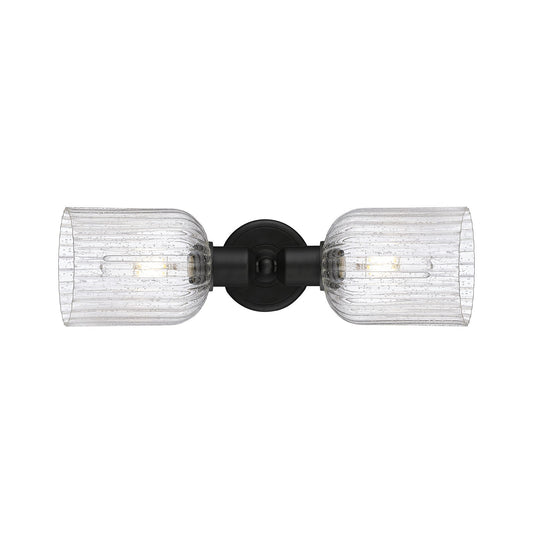 Innovations Bridal Veil 17in 2-Light Linear Bath Vanity | Industrial Matte Black Steel and Seedy Ribbed Glass | Bathroom | Model 900-2W-BK-G559-5SDY