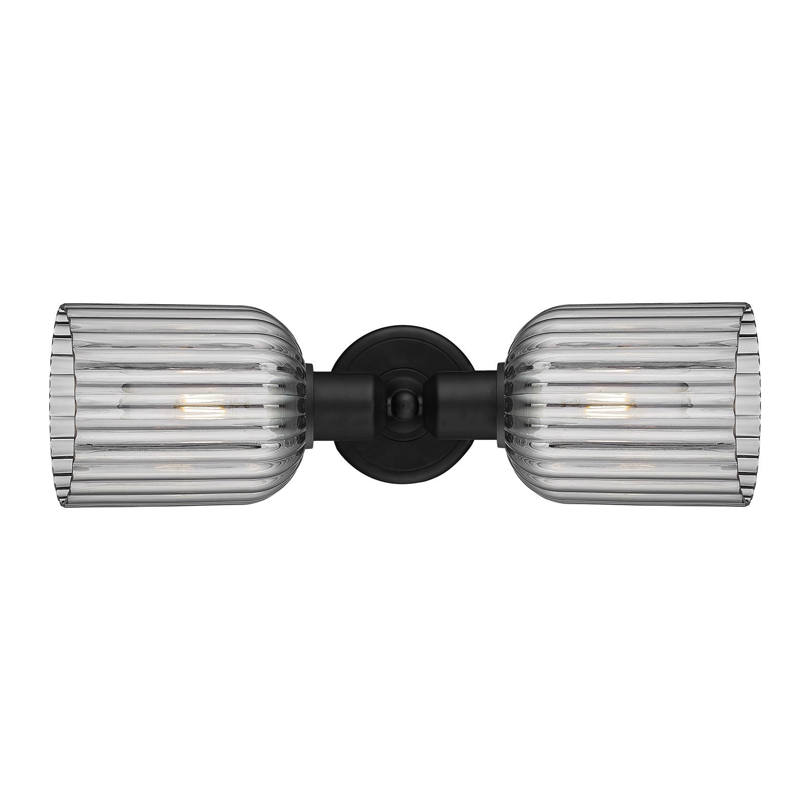 Innovations Bridal Veil 17in 2-Light Linear Bath Vanity | Industrial Matte Black Steel and Light Smoke Ribbed Glass | Bathroom | Model 900-2W-BK-G559-5SM