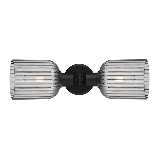 Innovations Bridal Veil 17in 2-Light Linear Bath Vanity | Industrial Matte Black Steel and Light Smoke Ribbed Glass | Bathroom | Model 900-2W-BK-G559-5SM