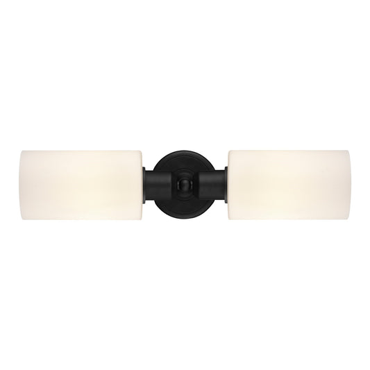 Innovations Clymer 17in 2-Light Linear Bath Vanity Light | Industrial Matte Black Steel and Matte White Glass | Bathroom Vanity | Model 900-2W-BK-G801