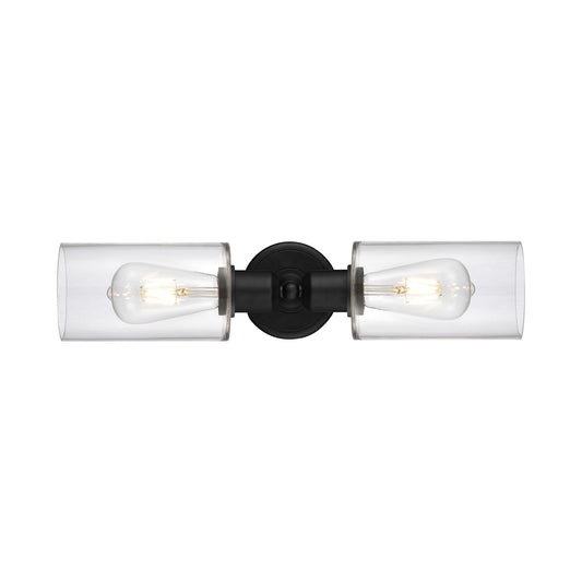 Innovations Clymer 17in 2-Light Linear Bath Vanity Light | Industrial Matte Black Steel and Clear Glass | Bathroom Vanity | Model 900-2W-BK-G802