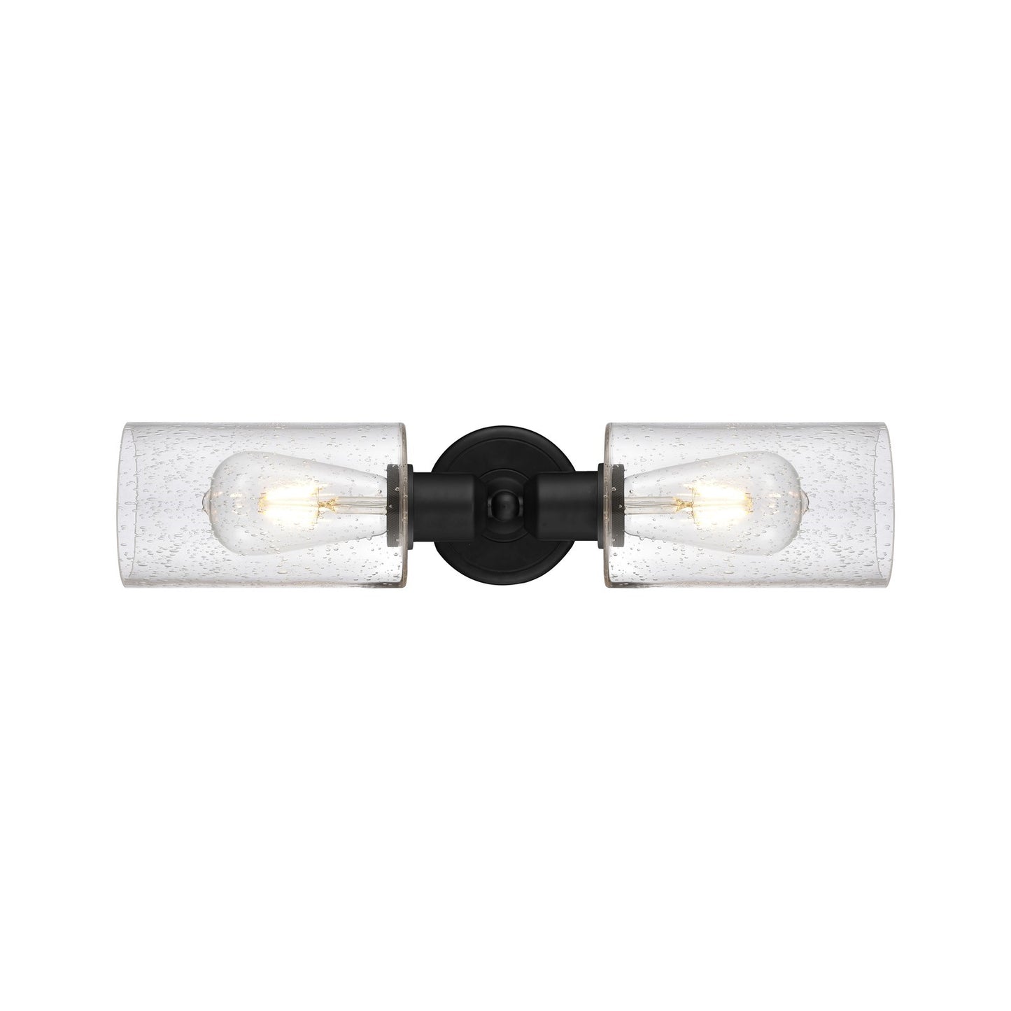 Innovations Clymer 17in 2-Light Linear Bath Vanity Light | Industrial Matte Black Steel and Seedy Glass | Bathroom Vanity | Model 900-2W-BK-G804
