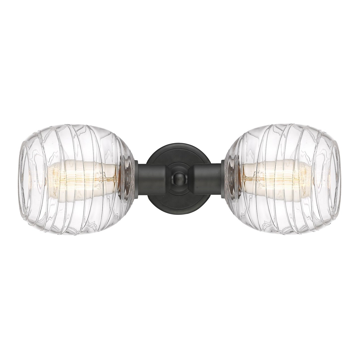 Innovations Belfast 17.25in 2-Light Linear Bath Vanity Light | Industrial Oil Rubbed Bronze Steel and Deco Swirl Glass | Bathroom | Model 900-2W-OB-G1013