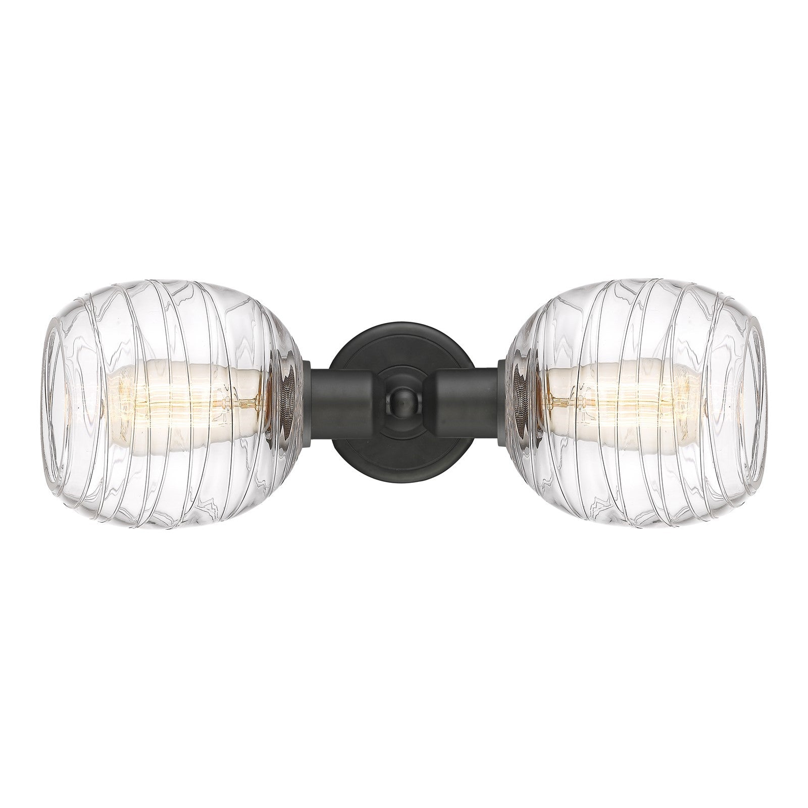 Innovations Belfast 17.25in 2-Light Linear Bath Vanity Light | Industrial Oil Rubbed Bronze Steel and Deco Swirl Glass | Bathroom | Model 900-2W-OB-G1013