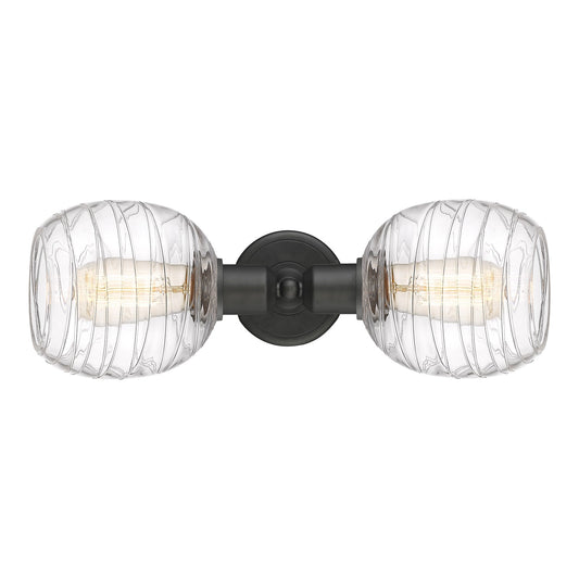 Innovations Belfast 17.25in 2-Light Linear Bath Vanity Light | Industrial Oil Rubbed Bronze Steel and Deco Swirl Glass | Bathroom | Model 900-2W-OB-G1013