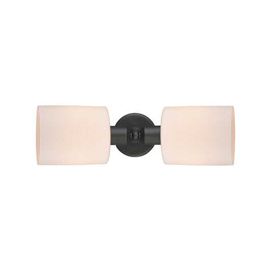 Innovations Cobbleskill 17in 2-Light Linear Bath Vanity | Industrial Oil Rubbed Bronze Steel and Matte White Glass | Bathroom | Model 900-2W-OB-G111