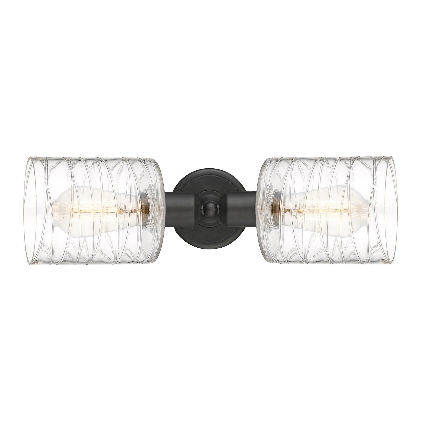 Innovations Cobbleskill 17in 2-Light Linear Bath Vanity | Industrial Oil Rubbed Bronze Steel and Deco Swirl Glass | Bathroom | Model 900-2W-OB-G1113