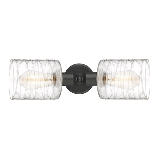 Innovations Cobbleskill 17in 2-Light Linear Bath Vanity | Industrial Oil Rubbed Bronze Steel and Deco Swirl Glass | Bathroom | Model 900-2W-OB-G1113