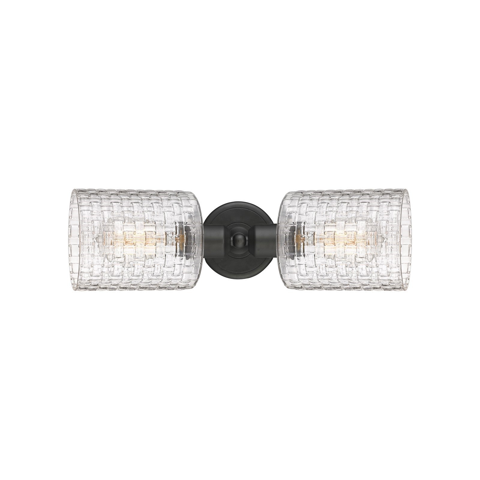 Innovations Cobbleskill 17in 2-Light Linear Bath Vanity | Industrial Oil Rubbed Bronze Steel and Clear Basket Weave Glass | Model 900-2W-OB-G112C-5CL