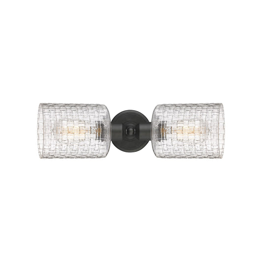 Innovations Cobbleskill 17in 2-Light Linear Bath Vanity | Industrial Oil Rubbed Bronze Steel and Clear Basket Weave Glass | Model 900-2W-OB-G112C-5CL