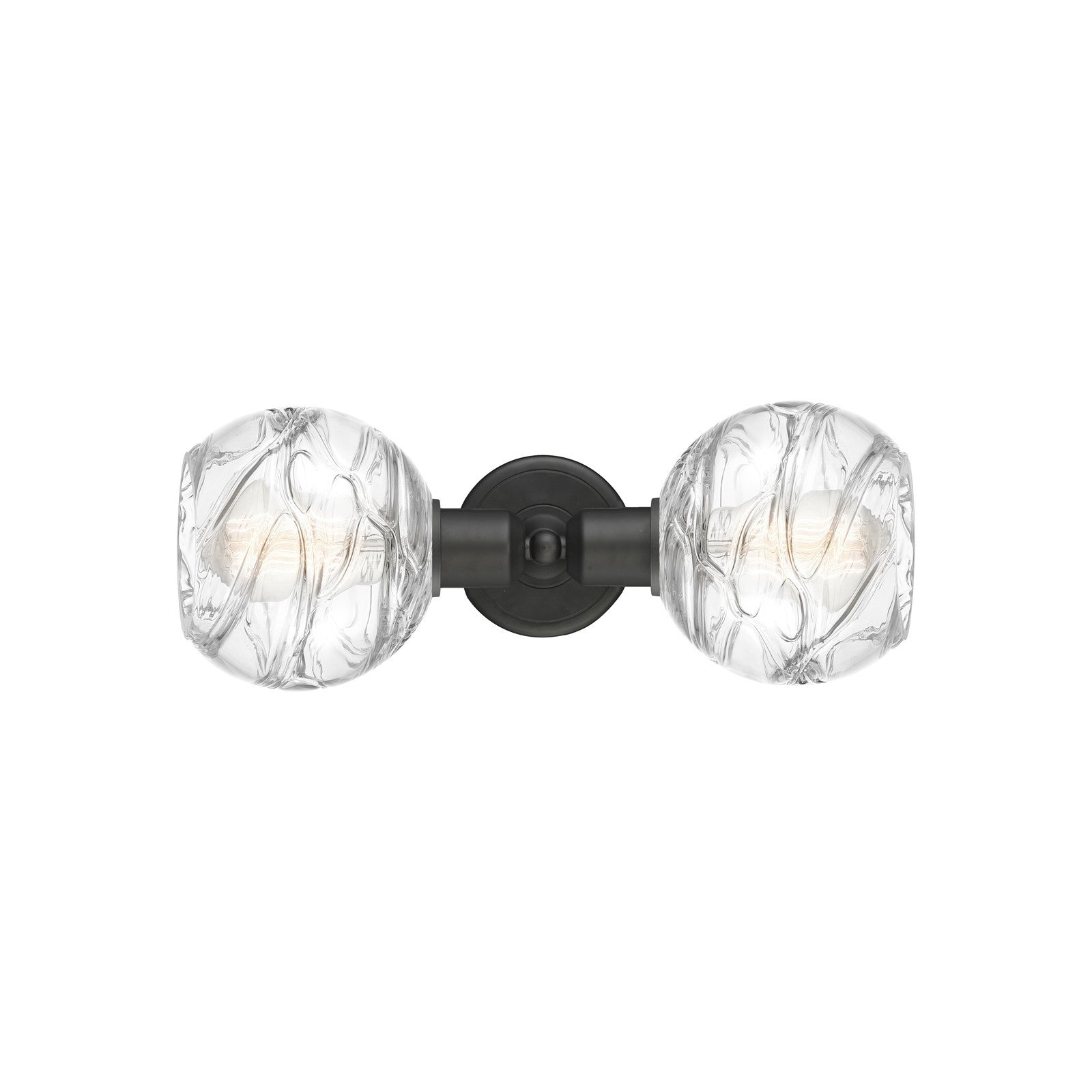 Innovations Athens Deco Swirl 16in 2-Light Linear Bath Vanity | Industrial Oil Rubbed Bronze Steel and Clear Deco Swirl Glass | Model 900-2W-OB-G1213-6CL