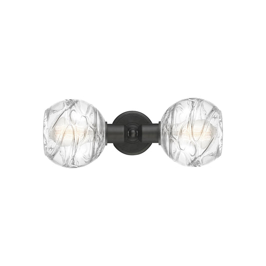Innovations Athens Deco Swirl 16in 2-Light Linear Bath Vanity | Industrial Oil Rubbed Bronze Steel and Clear Deco Swirl Glass | Model 900-2W-OB-G1213-6CL