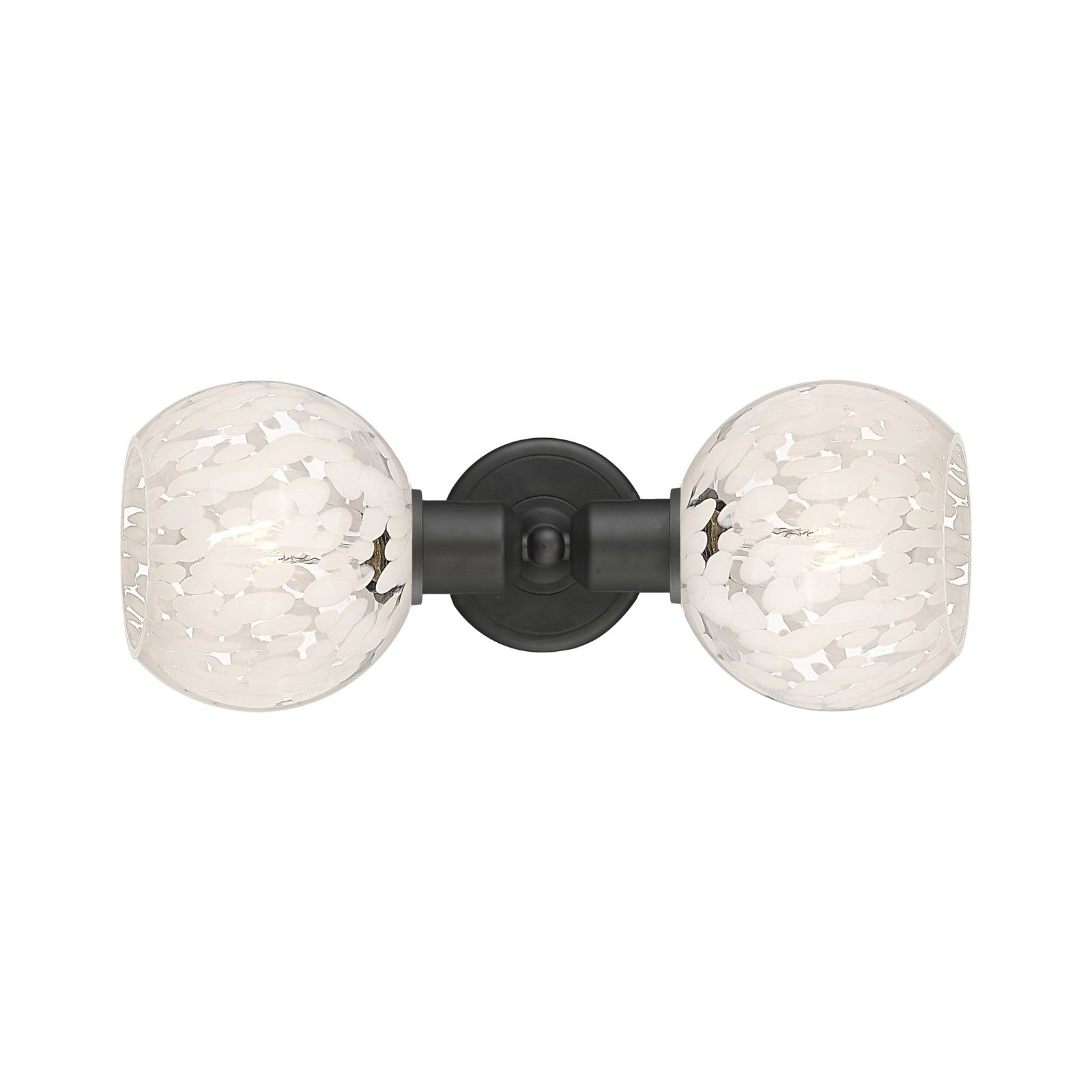 Innovations White Mouchette 15in 2-Light Linear Bath Vanity | Industrial Oil Rubbed Bronze Steel and White Mouchette Glass | Model 900-2W-OB-G1216-6WM