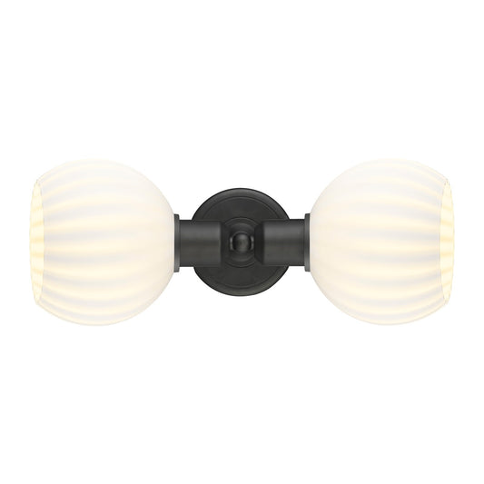 Innovations White Venetian 15in 2-Light Linear Bath Vanity | Industrial Oil Rubbed Bronze Steel and White Venetian Glass | Model 900-2W-OB-G1217-6WV